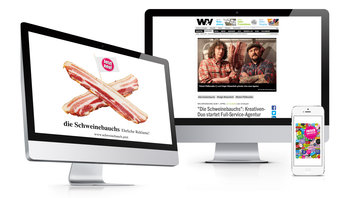 2 Monitore mit Website-Ansicht "Die Schweinebauchs"