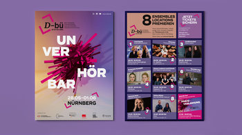 Vorder- und Rückseite Programmflyer auf lila Hintergrund