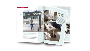 Blick in den Magalog- Thema Küche als Office
