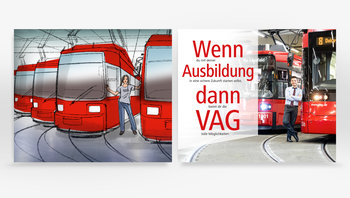 Motiv Azubi im Straßenbahn-Depot als Scribble und als umgesetztes Photo