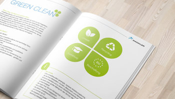 Aufgeschlagene Broschüre Green Clean