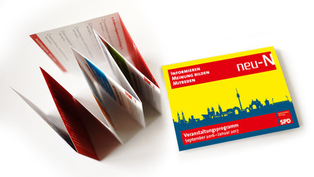 SPD Stadtratsfraktion Nürnberg: 20-seitiger neu-N-Leporello, Cover und Seitenansicht