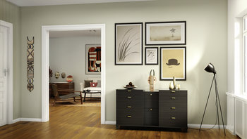 Farbbeispiel Argile: Diele mit Blick auf Wohnzimmer