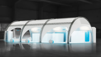 Hemovent Reinraum - Ansicht schräg von außen mit Blick ins Innere