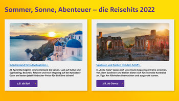 Beispiel Destinationen Griechenland und Sardinen/Silizien