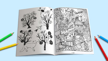 Aufgeschlagenes Malbuch für Flüchtlingskinder