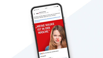 Facebook Motiv: meine Maske ist in der Wäsche - Frau mit Wäscheklammer auf der Nase