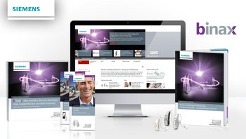 Printmaterialien und Webauftritt "Binax" Hörgerät