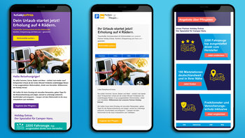 Holiday Extras Wohnmobil Newsletter mit Adaption für Parken und Fliegen