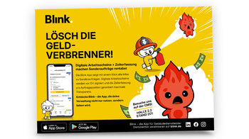 Blinky mit Feuerlöscher und Feuerflamme