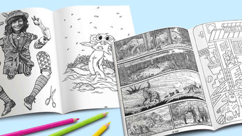 Aufgeschlagenes Malbuch für Flüchtlingskinder