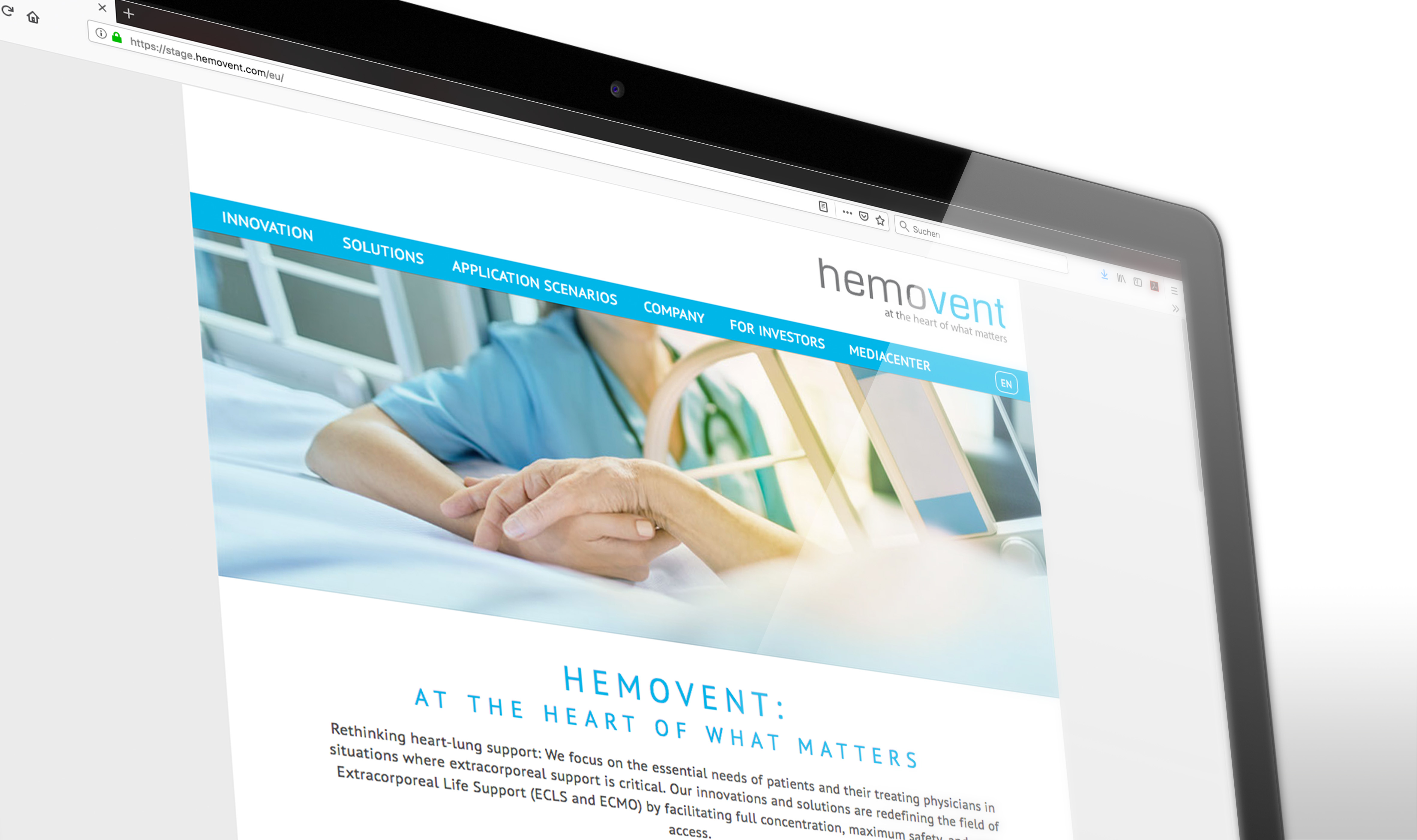 Close up Laptop mit Hemovent Homepage 