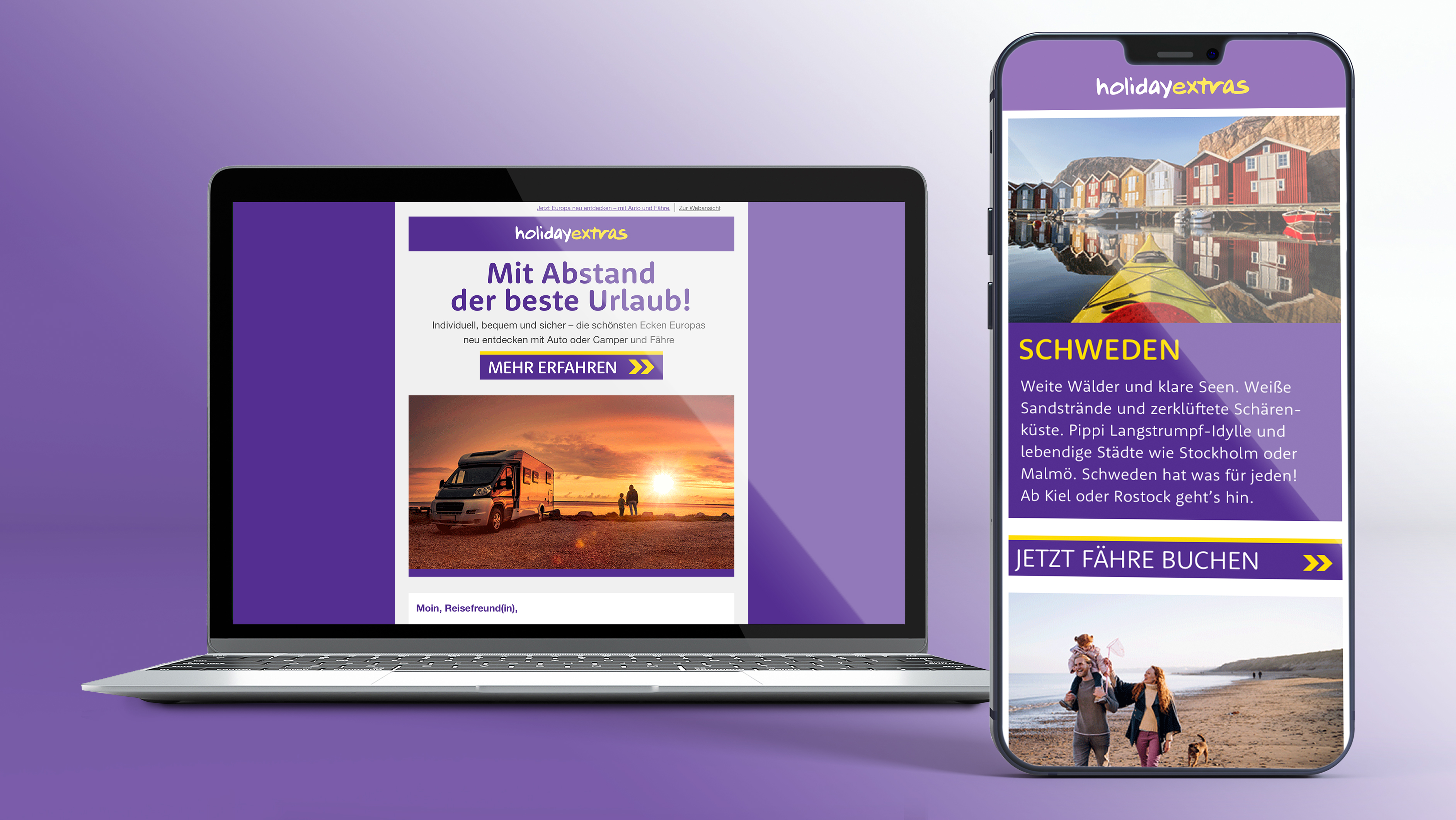 Desktop und Mobile-Phone mit Holiday Extras Newsletter