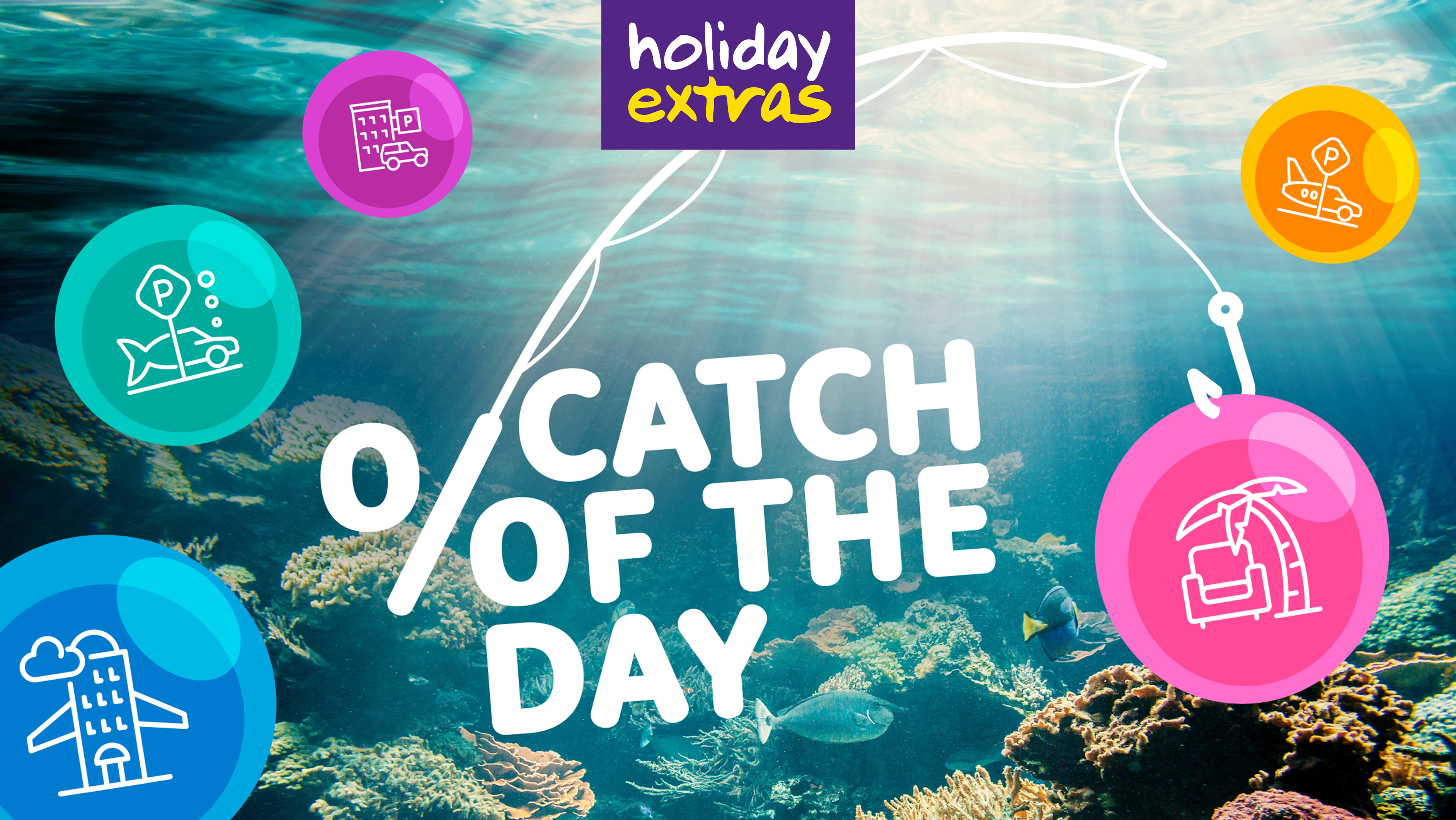 Aktions-Key Visual - Bubbles mit Rabatten im Meer schwebend