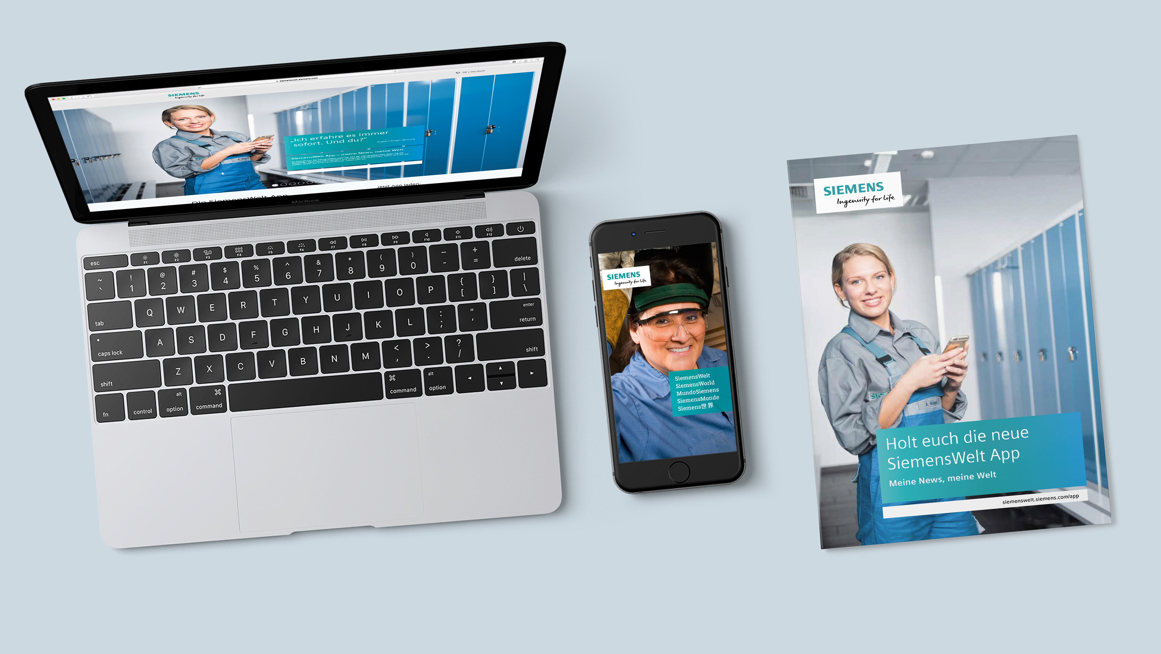 Flyer und Ansicht Employer Engagement-Kampagne auf Laptop und Smartphone